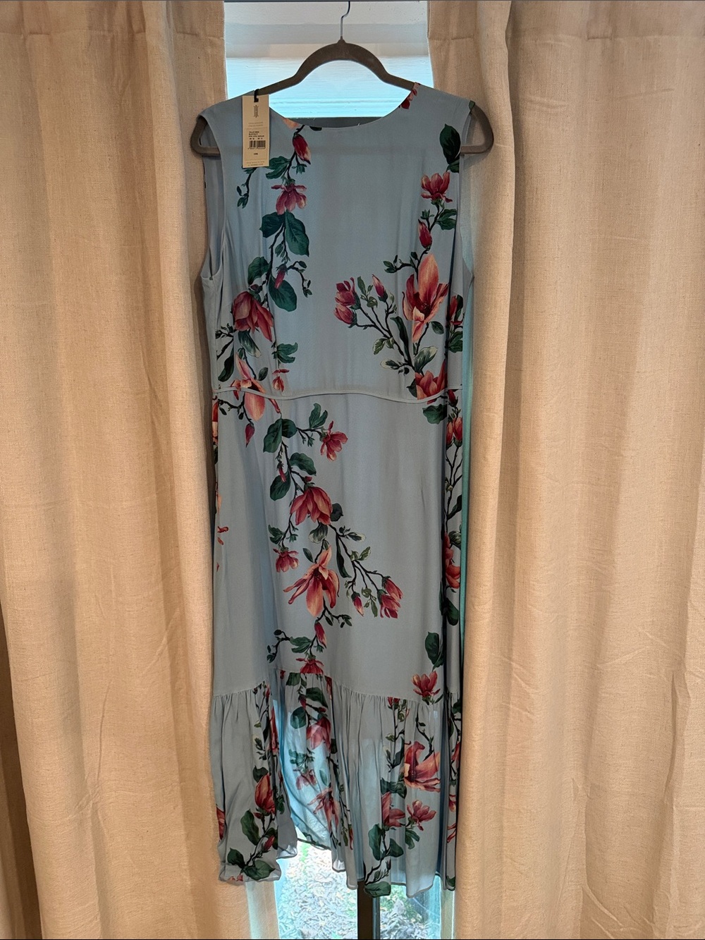 Blue Floral Sleeveless Maxi Dress with Tiered Hem